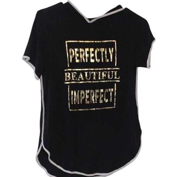 Perfectly Beautiful Imperfect Black & Gold Graphic Tee With White Piping Medium - Picture 1 of 10